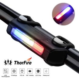 Bike Lights ThorFire Bright Bike Light USB Rechargeable Bicycle Tail Light Waterproof 7 Modes 120LM 200m for Cycling Safety Flashlight HKD230810