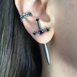 Hoop Earrings NCEE Gothic Kinitial Sword Vintage Cool Punk Crystal Ear Jacket Goth Dagger Jewellery Gift For Women