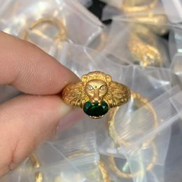 Lion Head Emerald inlay Open Ring Simple Personality Fashion Personality Woman Men Couple Rings Fashion Jewellery Gifts With Box CGR6 --16