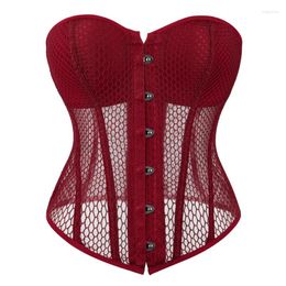 Women's Shapers Overbust Corset With Cup Breathable Mesh Sexy Waist Cincher Bustier Lingerie Top Plus Size Shapwear