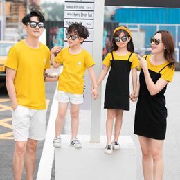 Family Matching Outfits Family Matching Outfits Summer Mother Daughter Patchwork Dresses Father Son Cotton T-shirt Short Pants Couple Clothing