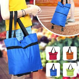Storage Bags 2023 Foldable Shopping Trolley Cart Reusable Eco Large Waterproof Bag Luggage Wheels Non-Woven Market Pouch