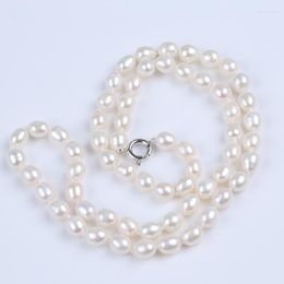 Chains Fashion White 7-7.5mm Rice Shape Freshwater Pearl Necklace For Women