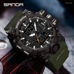 Wristwatches SANDA Luxury Dual Display Men Watches Sports Military Men's 50M Waterproof Quartz Wristwatch For Male Relogios Masculino