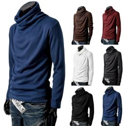 Mens T Shirts High Collar Underlay Shirt Slim Fit Stacked Collar Long Sleeve Solid Edition Long Sleeve Knit