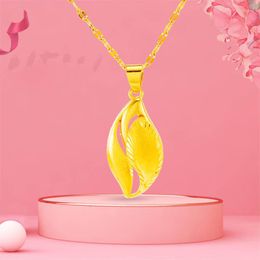 Pendant Necklaces 24K Gold Color Water Droplets Necklace Sandblasting The Leaves For Women Golden Chain Wedding Vintage Jewelry