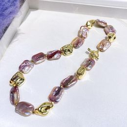 Chains Super Fashionable Baroque Necklace Metal Purple Colour Chain Large Keshi Pearl Jewellery With OT Buckle Gifts