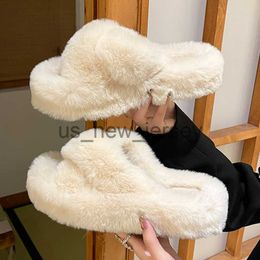 Slippers Winter Fluffy Slippers Women 2023 New Warm Fur Home Slippers For Women Flat Platform Cozy Fuzzy House Indoor Shoes Korean Slides J0810