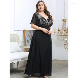 Plus Size Dresses Black Summer Lace Flower Two Tone Chiffon Dress 2023Big Short Sleeve Big Long Elegant