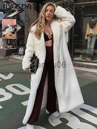 Women's Jackets Faux Fur Women Cardigan Coat Lapel Female Warm Overcoat With Belt Autumn Winter Long Sleeve Lady Steetwear Fluffy Coats 2022 J230810