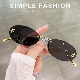 Sunglasses Women 2023 Quality Cat Eye Sun Glasses Rimless Eyewear Retro Letter Oval Fashion Women's