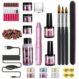 Professional Nail Set with Nails File, Drill, Acrylic Powder Kit, Poly Nail Extension Gel Kit, and Soak Off Nail Art Tools - Perfect for Beginners!