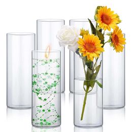 Vases 6PCS Glass Cylinder Bulk Tall Vase Floating Candle Holders Clear Flower for Floral Wedding Home Decoration 230810