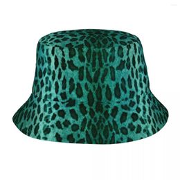 Berets Custom Green Leopard Bucket Hats Women Men Fashion Summer Beach Sun Animal Fur Skin Fisherman Cap
