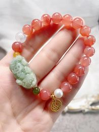 Strand Designed South Red Bracelet Natural Sichuan Cherry With Myanmar A-quality Jade To Attract Wealth Pixiu Ancient Go