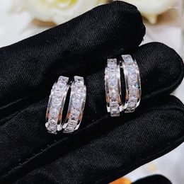 Stud Earrings Luxury Fashion Double Layer Inlaid Cubic Zirconia Women Shining Engagement Wedding