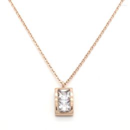 Pendant Necklaces Arrival Women Colour Rose Gold Crystal Stainless Steel Clear Simply Square Cubic Zirconia Necklace Jewellery