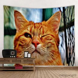 Tapestries Cute Expression Cat Tapestry Funny Kitty Tapestries Pet Animal Wall Hanging Bedroom Living Room Dorm Decor Wall Blanket Cloth R230810