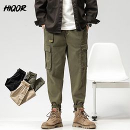 Mens Pants HIQOR Autumn Fashion Casual Loose Belt Mid Waist Harajuku Sport Jogging Trousers Male Overalls Clothings 230809