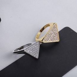 Women Designer Rings Classy Diamante Triangle Ring Chic Charm Diamonds Opened 18K Gold Plated Ring Jewellery