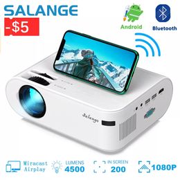 Projectors Salange P62 Mini Projector Android 4500 Lumens 1920*1080P Supported Miracast Home Theatre LED USB Video Beamer For Mobile Phone 230809