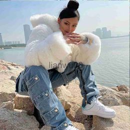 Women's Jackets Thick Warm Fluffy Artificial Fur Jacket 2023 Winter New Fashion Long Sleeve Women Luxurious Short Faux Fur Coat Female Hooded J230810