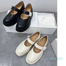 thick soled Mary Jane shoes Women's leather shoes High rise muffin shallow mouth single shoes