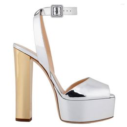 Chunky Platform Women Sandals Peep Toe Heel Patent Leather Large Size High Heels Summer Fashion Ankle Strap Sh 61 s