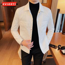Men's Jackets Black And White Spring Korean Fit Polo Collar Long Sleeve Jacket Clothing 2023 Fashion Big Pocket Casual Coat 3XL