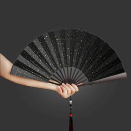 Chinese Style Products Alloy Self-defense Kung Fu Folding Fan Classical Silk Cloth Metal Hand Fan With Tassel Decor Party Dance Art Crafts Collection