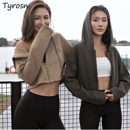 Womens Jackets Cropped Women Hooded European Style Solid Sporty Loose Casual Allmatch Female sweet Fashion Zipper Ulzzang Autumn 230809