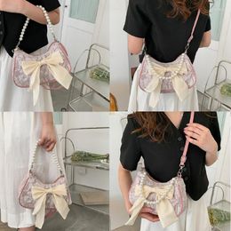 Evening Bags Bowknot Handheld Pearl Crossbody Bag For Women Zipper Embroidery Handbag Ladies Girls Printing Soft Fabric Shoulder