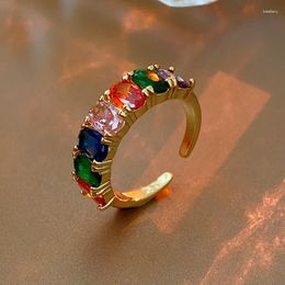 Wedding Rings KAITIN Colourful Zircon Cuff Ring For Women Personalised Versatile Finger Luxury Bands Gold Plated Jewelries