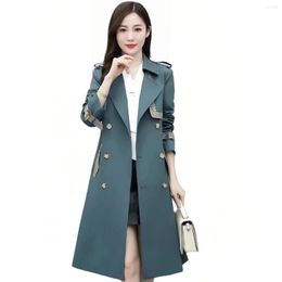 Women's Trench Coats Women Autumn 2023 Korean Blet Classic Double Breasted England Style Slim Medium Length Female Clothing Tops