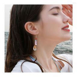 Hoop Earrings Handmade Natural Conch Shell Crystal Stone Stud Hook Women Girl Beach Vacation High Quality Bohemia Fashion Accessories