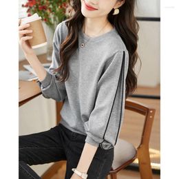 Women's Hoodies Casual Texture Sweatshirts 2023 Autumn And Winter Colour Contrast Patchwork Sleeves Versatile Loose O Neck