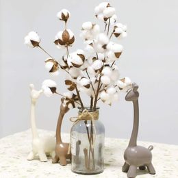 Decorative Flowers 3 Heads Natural Cotton Branches Artificial Wedding Holding Plants Wall Fake Floral Home Living Room Decoration