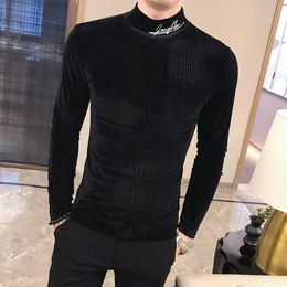 British Style Men T Shirt Autumn New Knitted T-Shirts Mens Long Sleeve Streetwear Slim Fit Casual Turtleneck Bottom Tees Shirts