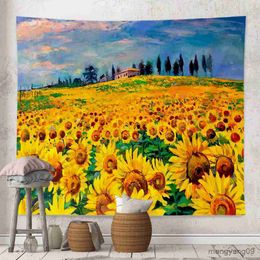 Tapestries Wall Hanging Tapestry Sunflower Lavender Oil Painting Landscape Tapestry Room Decoration Background Cloth Wall Decoration R230810