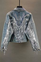 Womens Jackets Jean Jacket Woman Fringed Sequined Denim Spring Retro BF Loose Short Jeans Top Chaqueta Chaquetas 230809