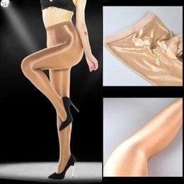 Socks Hosiery Sexy and ultra-thin 70D shape flash pantyhose women's shiny oil satin tight fitting dance song singer reflection compression socks DS nightclub Z230810