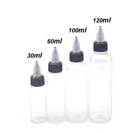 50Pcs 30ml 60ml 100ml 120ml Plastic Empty Tattoo Ink Bottle Twist Top Black Cap Transparent Clear Bottle Tattooing Accessories factory outlet