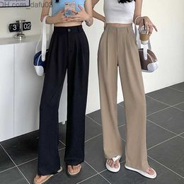 Women's Pants Capris Rimocy 2023 New Straight Wide Leg Women's Pants Korean High Waist Women's Solid Color Loose Set Men's Pants Z230810