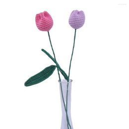 Decorative Flowers Innovative Artificial Rose Eye-catching Creative Knit Tulip Fake Flower Decor
