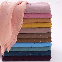 Ethnic Clothing 10pcs Shinny Crystal Muslim Hijab Plain Scarf Rhinestone Shawls Bubble Chiffon Long Wraps Women Headband