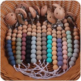 New Wooden Baby Infant Toddler Dummy Pacifier Silicone Soother Nipple Clip Chain Holder Strap Baby Chew Toy for Baby