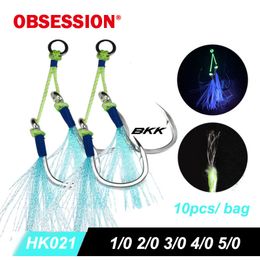 Fishing Hooks BKK 8062 High Carbon Steel Hook Cast Jigs Assist Barbed Double Jig UV Glow Thread Feather Fishhook 230809