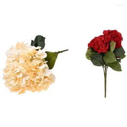 Decorative Flowers Artificial Hydrangea Flower 10 Big Heads Bouquet (Diameter 7 Inch Each Head) Red & Champagne Colour