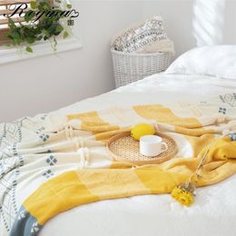 Blankets REGINA Brand Cotton Tufted Throw Blanket Tassels Yellow Grey Soft Knit For Sofa Bed Elegant Travel Office Throws