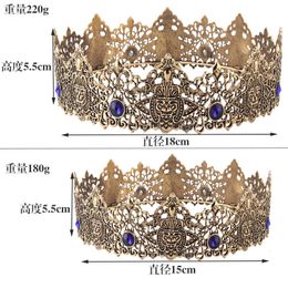 Wedding Hair Jewellery 18cm Royal King Round Black Tiaras Men Red Big Mediaeval Crowns Boys Witch Pageant Diadem Costume European Headpieces 230809